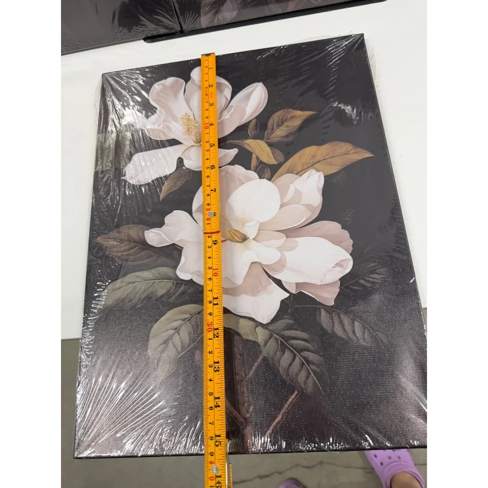 3 Piece Magnolia Floral Canvas Wall Art Set White Flowers Black Background 12x16